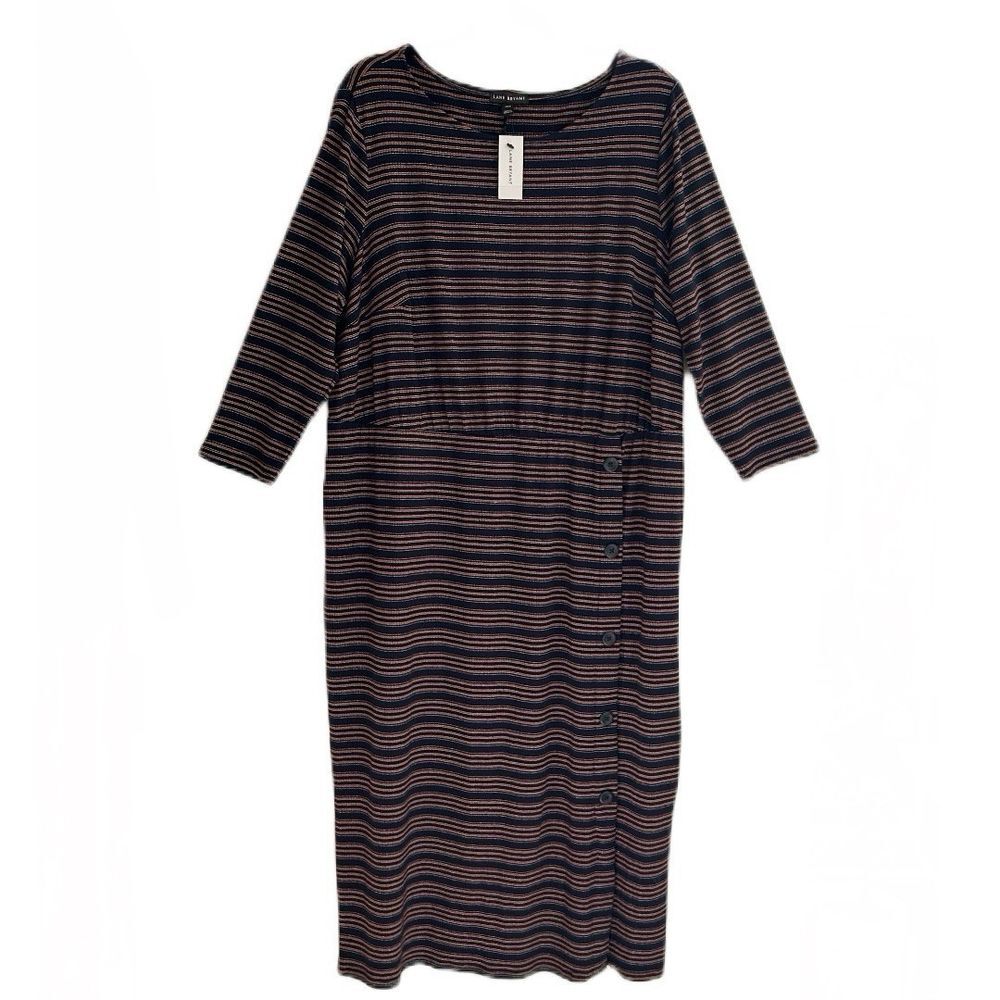 Lane Bryant Women's Round Neck 3/4 Sleeve Maxi Dress Buttons Size 18-20 NWT